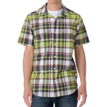 Hurley Resistance Lime Green Plaid Woven Shirt
