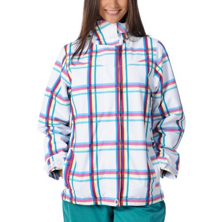 Empyre Girls 2012 Liberty White & Pink Plaid 10K Snowboard Jacket 