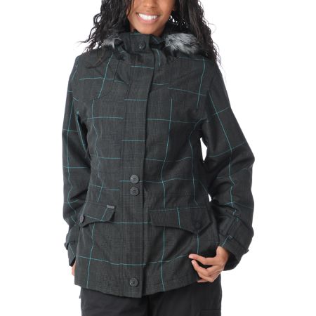 Empyre Girl Glendale 2012 Grey Plaid 10K Fur Hood Snowboard Jacket
