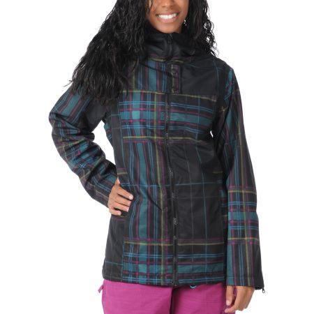 Empyre Girl 2012 Open Air Black Plaid 10K Girls Snowboard Jacket 