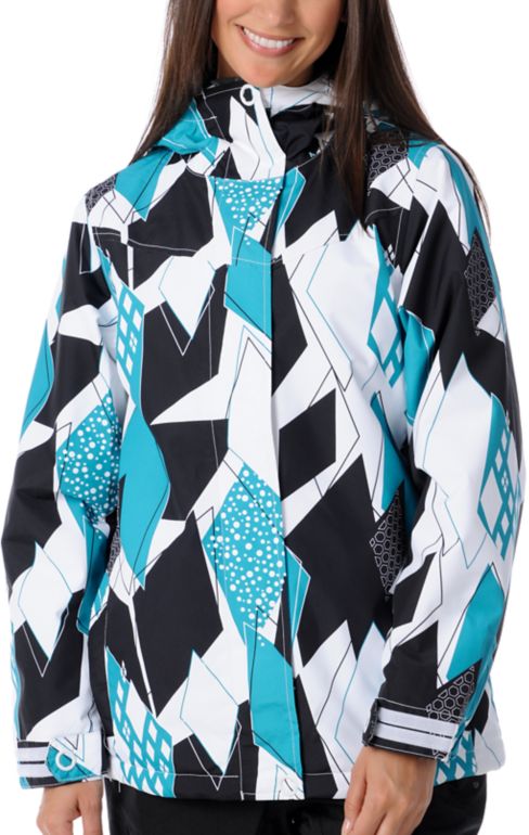 Empyre Girl 2012 Liberty White & Teal Geo 10K Girls Snowboard Jacket