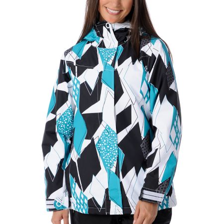 Empyre Girls 2012 Liberty White & Teal Geo 10K Snowboard Jacket 