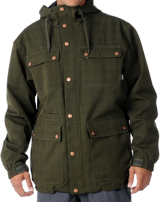 Aperture Gritstoned 10K Olive Plaid 2012 Guys Snowboard Jacket