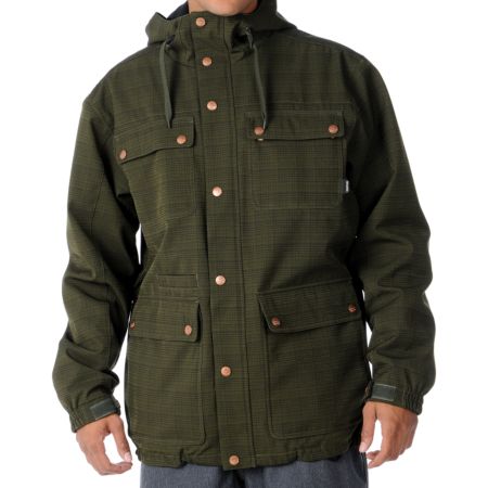 Aperture Gritstoned 10K Olive Plaid 2012 Guys Snowboard Jacket