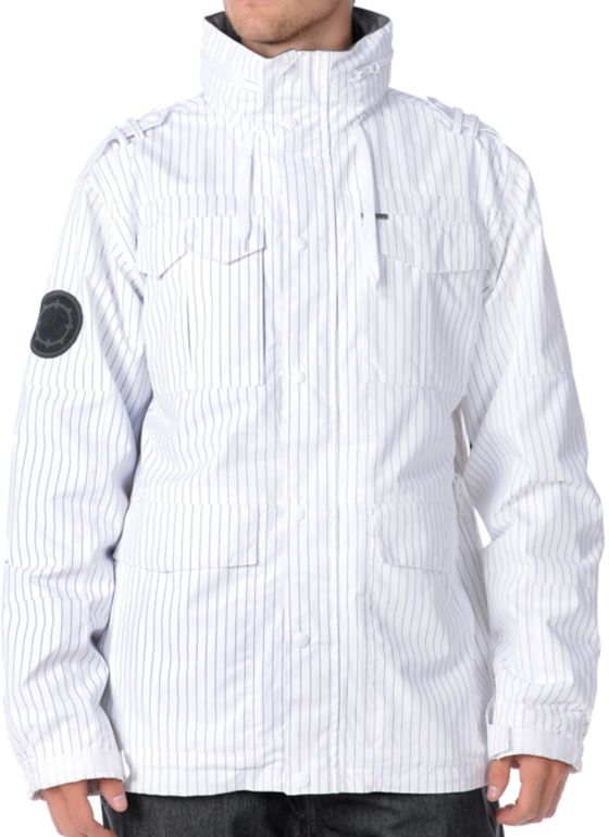 Empyre Myth 2012 White Pinstripe 10K Guys Snowboard Jacket