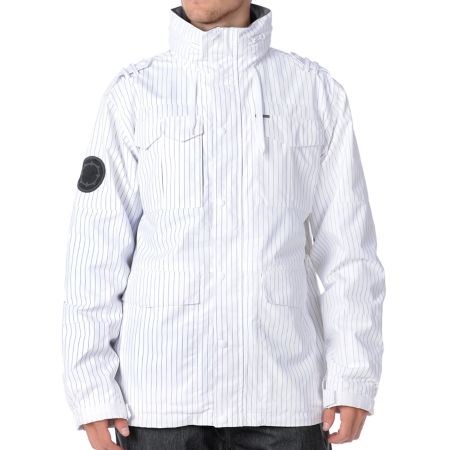 Empyre Myth 2012 White Pinstripe 10K Guys Snowboard Jacket
