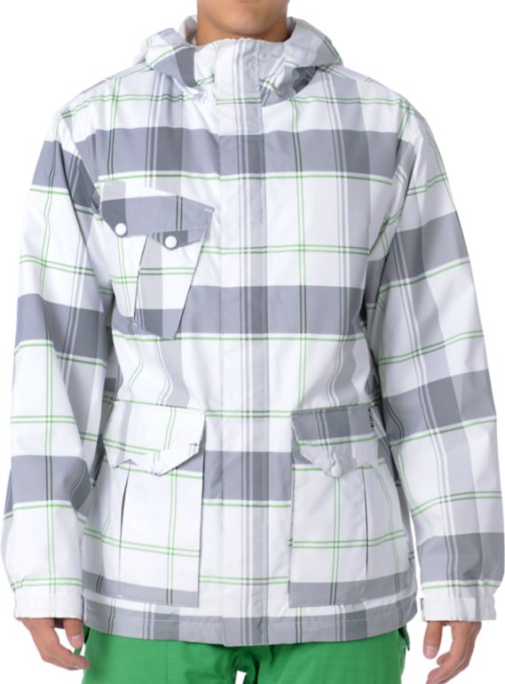 Empyre Decender 2012 White Plaid Guys 10K Snowboard Jacket