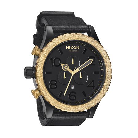 Nixon 51-30 Leather Black & Raw Gold Chronograph Watch