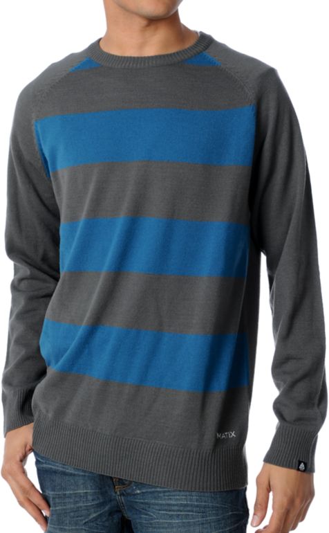 Matix MJ Big Stripe Blue & Grey Crew Neck Sweater