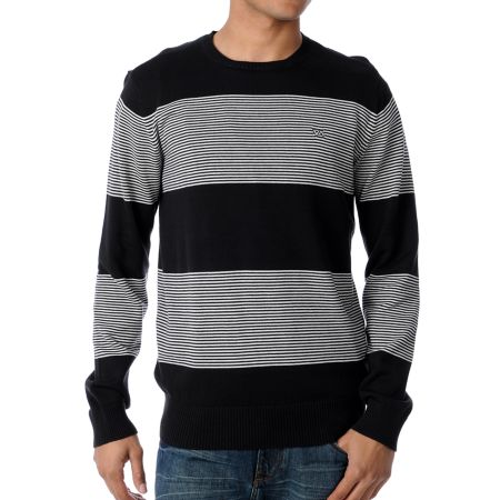 RVCA Arlen Black & White Stripe Crew Neck Sweater