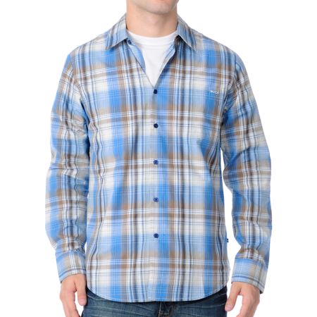 RVCA Guys Raceway Blue Plaid Long Sleeve Woven