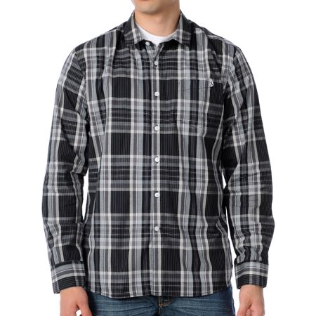 Volcom X-Factor Black Plaid Long Sleeve Woven Shirt
