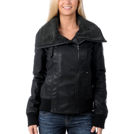 Obey Outsider Sherpa Black Faux Leather Jacket 