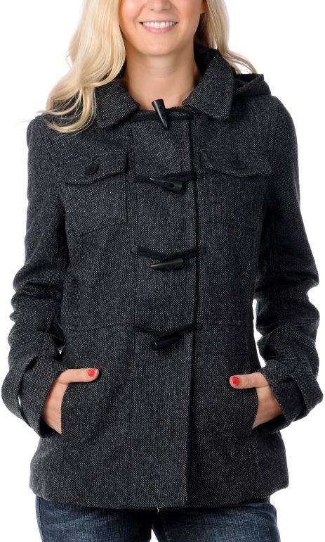 Fatal Charm Girls Woodland Charcoal Wool Toggle Coat