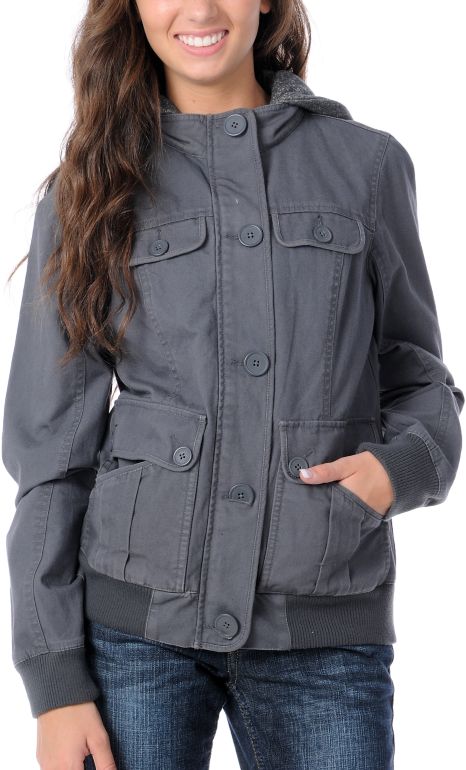 Empyre Girl Glacier Charcoal Canvas Bomber Jacket