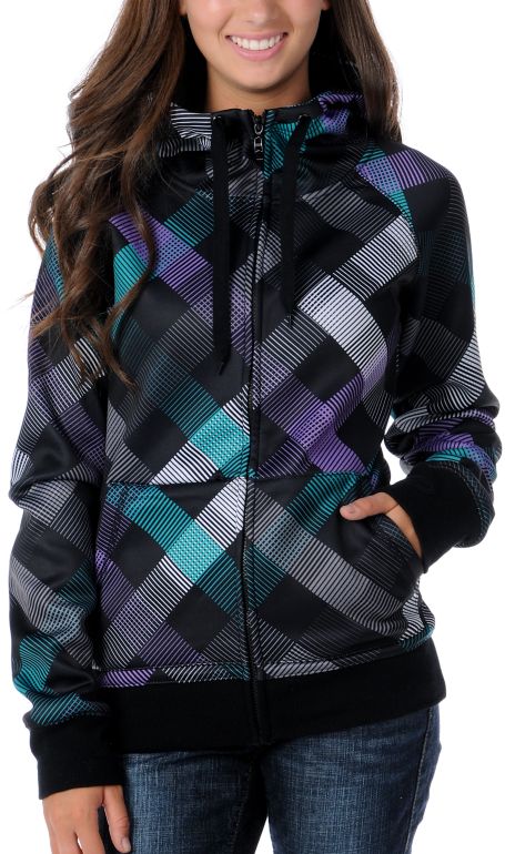 Empyre Girl Canyon Black Plaid 2012 Tech Fleece Zip Up Hoodie
