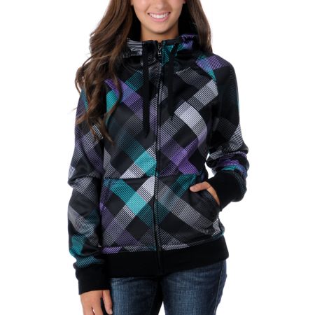 Empyre Girl Canyon Black Plaid 2012 Tech Fleece Zip Up Hoodie