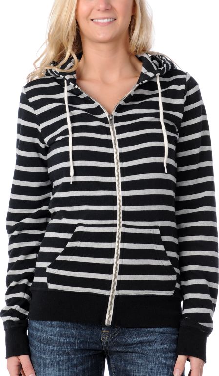 Zine Girls Black & Grey Stripe Zip Up Hoodie
