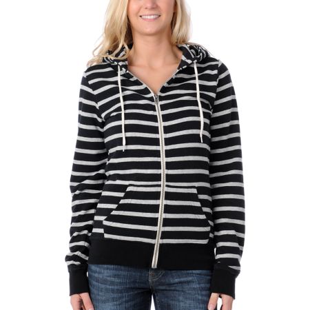 Zine Girls Black & Grey Stripe Zip Up Hoodie