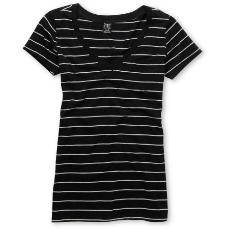 Zine Girls Striped Black & Grey V-Neck Tee Shirt