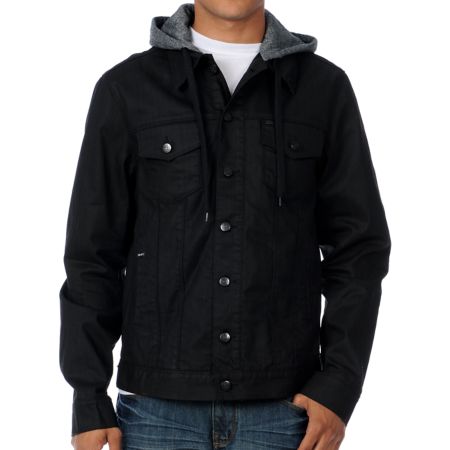 Dravus Evolution Black Waxed Guys Hooded Denim Jacket