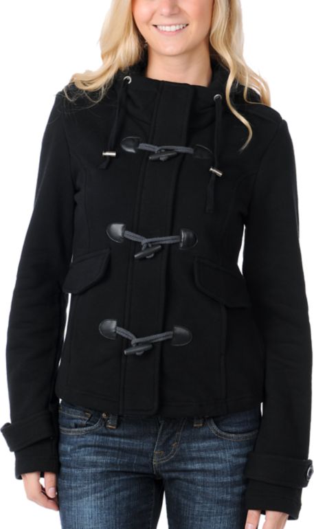 Sebby Girls Knotty Black Toggled Hooded Jacket