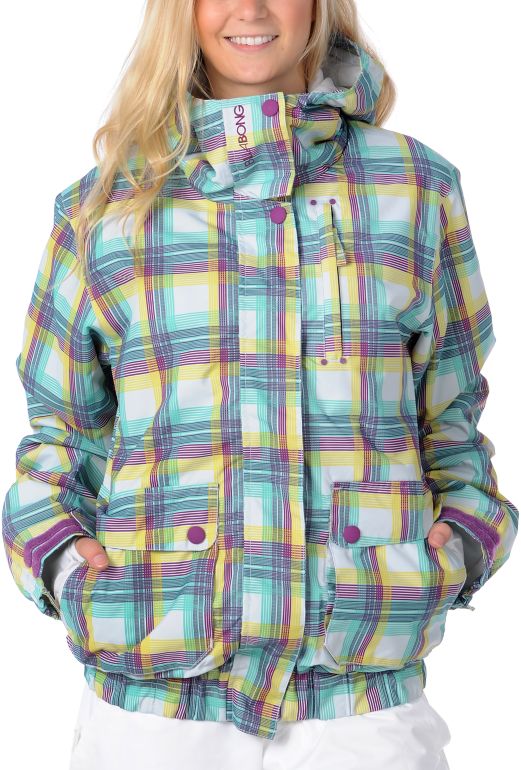 Billabong Girls Pure 8K Teal Plaid 2012 Girls Snowboard Jacket