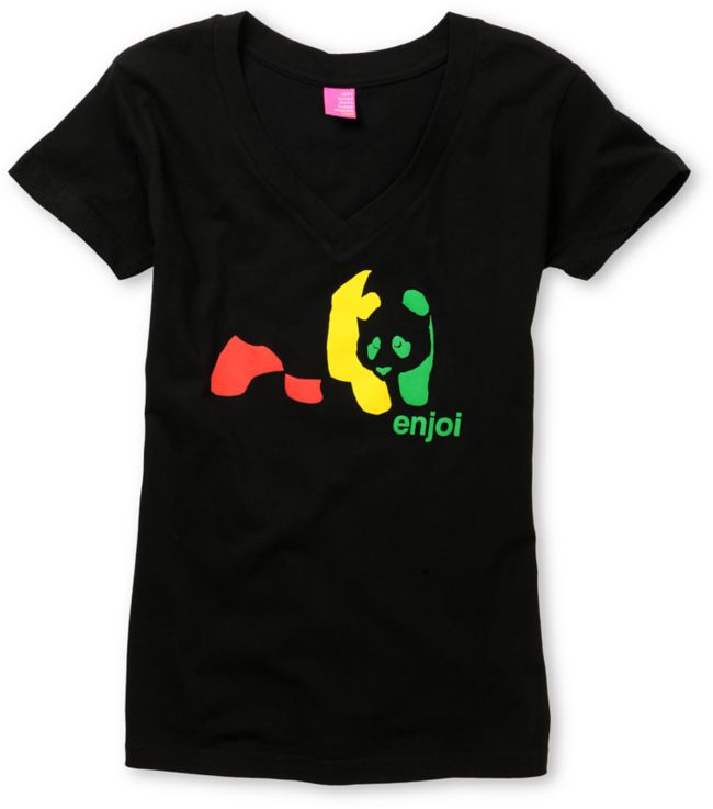 Enjoi Girls Rasta Panda Black V-Neck Tee Shirt