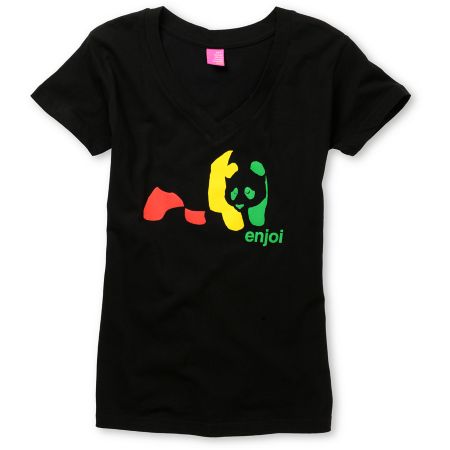 Enjoi Girls Rasta Panda Black V-Neck Tee Shirt