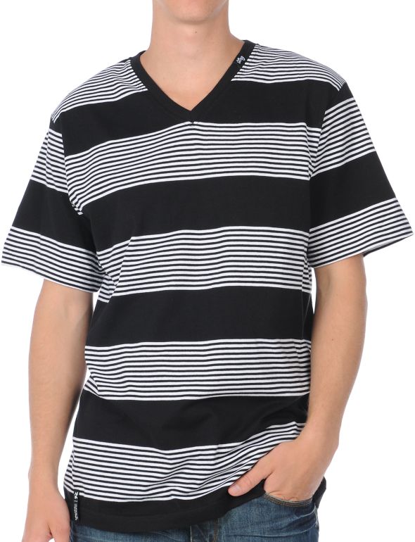 LRG CC Black Striped V-Neck Tee Shirt