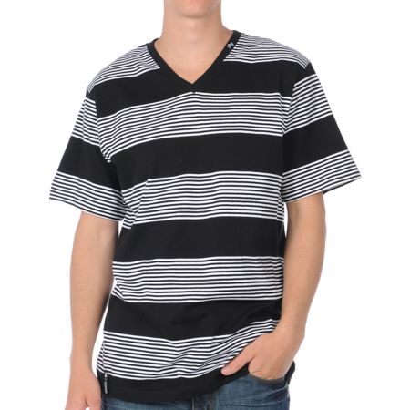 LRG CC Black Striped V-Neck Tee Shirt 