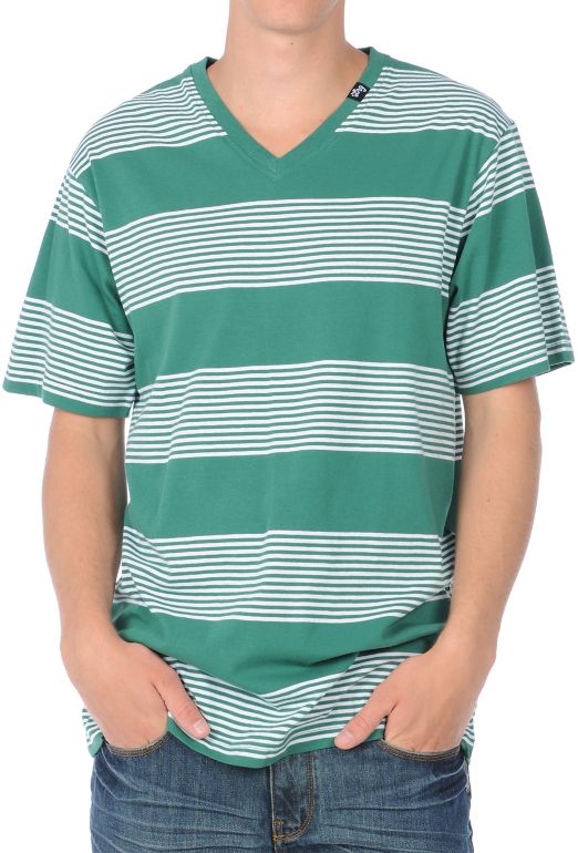 LRG CC Striped Forest Green V-Neck Tee Shirt