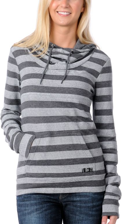 Volcom Get A Clue Wide Stripes Charcoal Hoodie