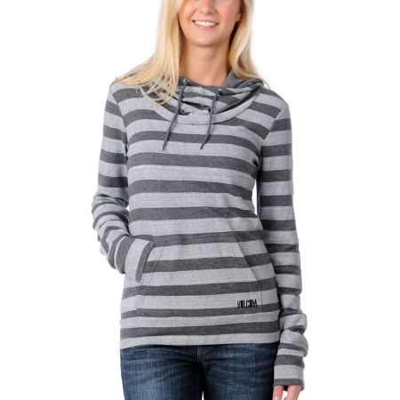 Volcom Get A Clue Wide Stripes Charcoal Hoodie