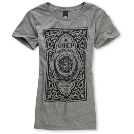 Obey Girls Moroccan Label Grey Tee Shirt