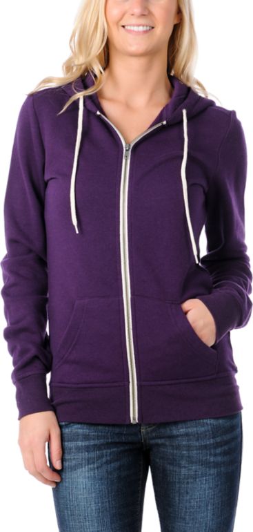 Zine Girls Solid Purple Zip Up Hoodie