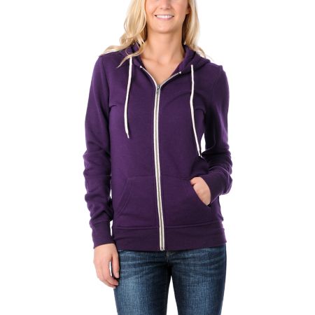 Zine Girls Solid Purple Zip Up Hoodie