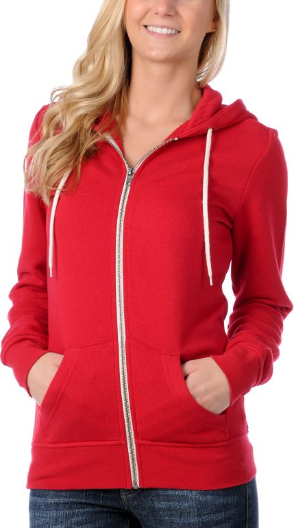 Zine Girls Solid Red Zip Up Hoodie
