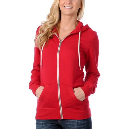 Zine Girls Solid Red Zip Up Hoodie