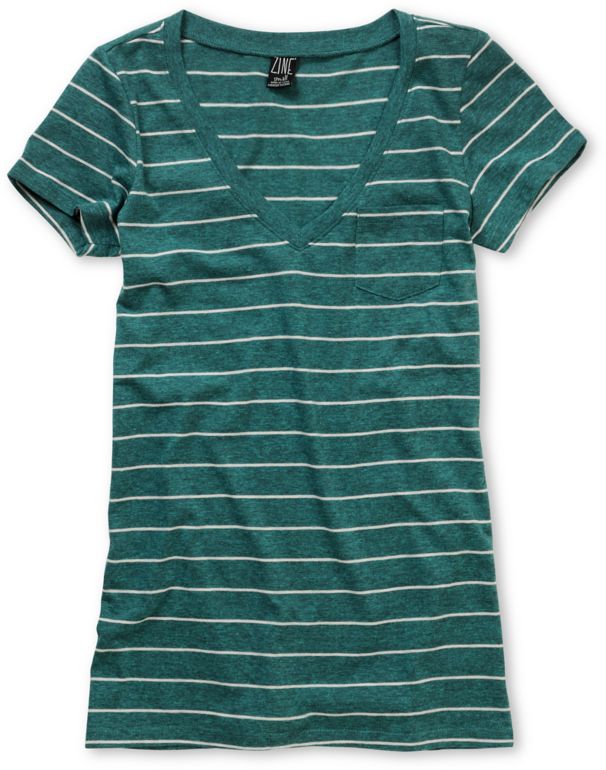 Zine Girls Striped Pacific Blue V-Neck Tee Shirt