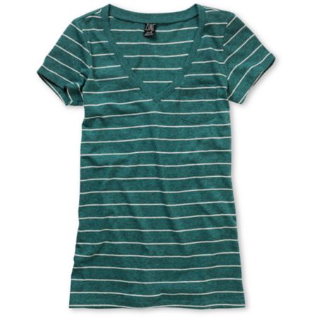 Zine Girls Striped Pacific Blue V-Neck Tee Shirt