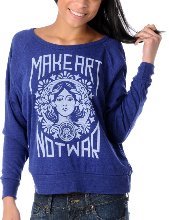 Obey Girls Make Art Not War Navy Raglan Top