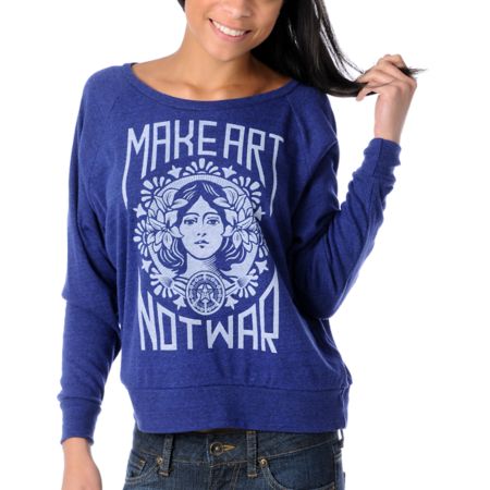 Obey Girls Make Art Not War Navy Raglan Top