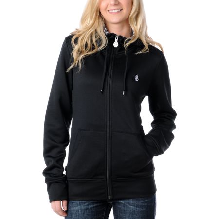 Volcom Girls Garden Basic Black 2012 Tech Fleece Zip Up Hoodie