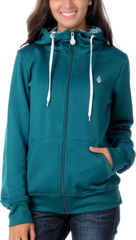 Volcom Girls Stone Garden Basic 2012 Hydro Teal Tech Fleece Zip Hoodie