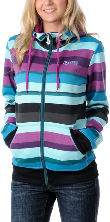 Volcom Girls Enlighten 2012 Tech Fleece Stripe Zip Up Hoodie