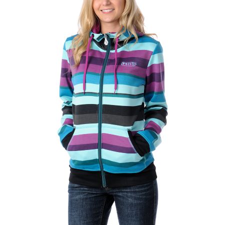 Volcom Girls Enlighten 2012 Tech Fleece Stripe Zip Up Hoodie