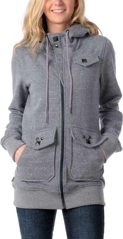 Volcom Girls Club Novelty 2011 Tech Fleece Zip-Up Hoodie