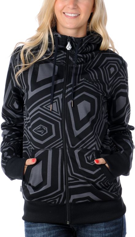Volcom Girls Stone Culture 2012 Black Tech Fleece Zip Up Hoodie