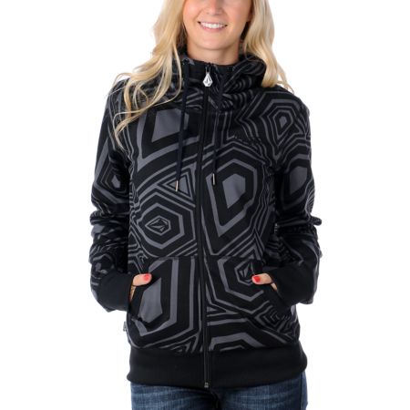 Volcom Girls Stone Culture 2012 Black Tech Fleece Zip Up Hoodie